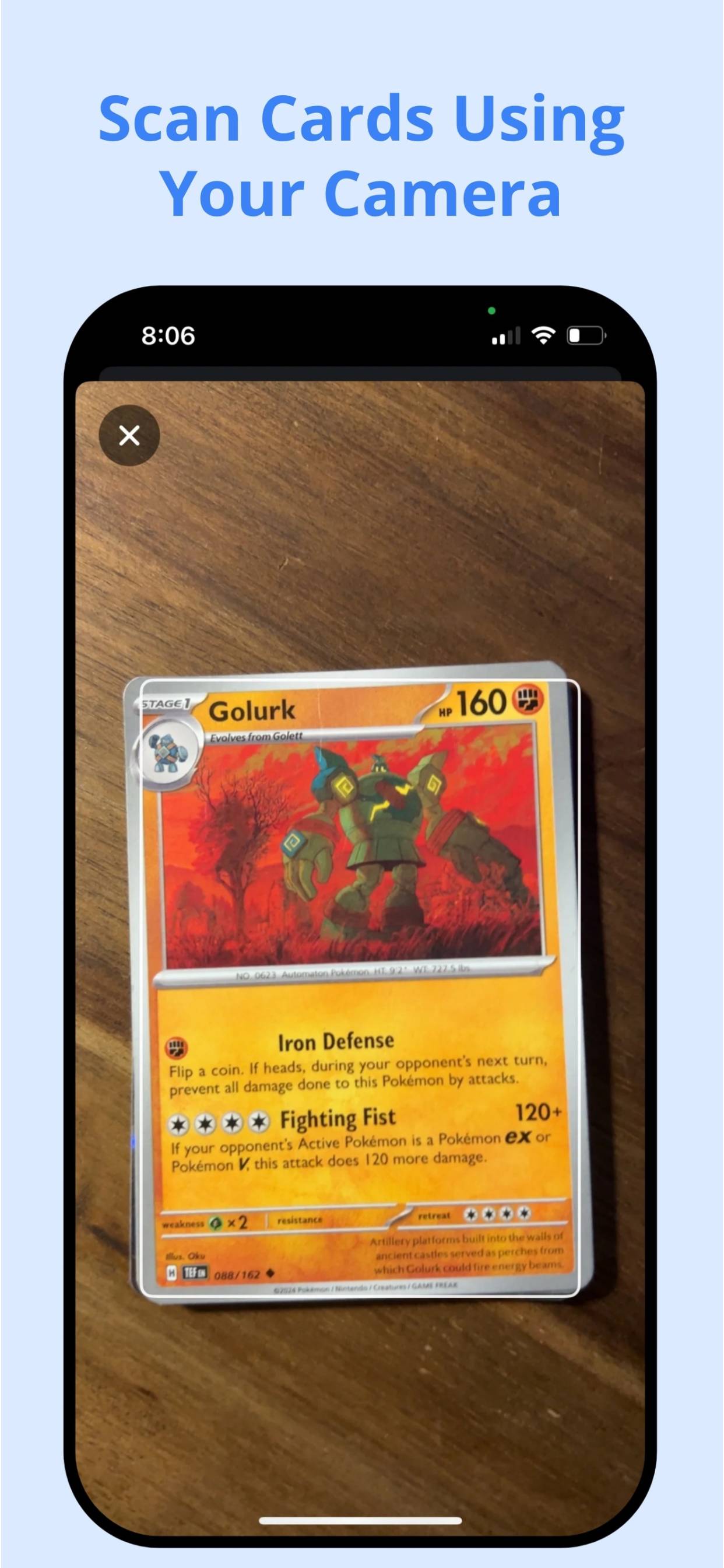 PokeScan camera scanning a Pokemon card